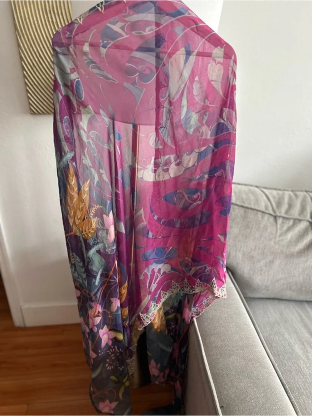 Vtg Floral Embroidery Wrap Scarf Pashmina Chiffon